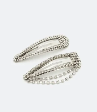 KIT 02 PRESILHAS DE CABELO COM STRASS PRATA