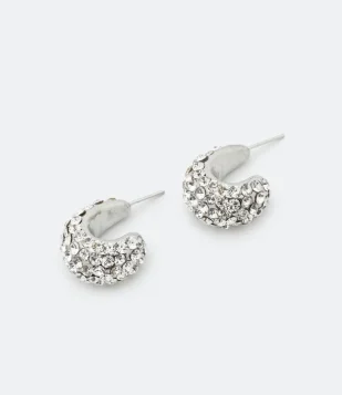 BRINCO ARGOLA PEQUENA COM STRASS PRATA