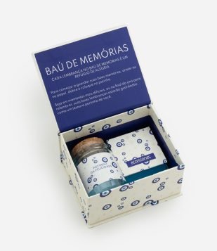 Baú de Memórias Olho Grego com Bloco de Notas e Potinho Bege/Azul