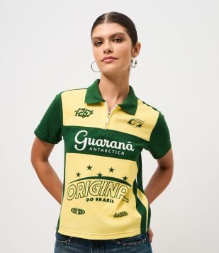 Camiseta Polo com Estampa Guaraná Antarctica Verde