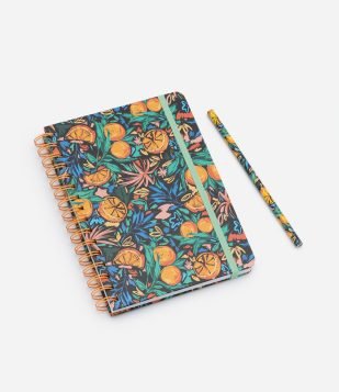 Kit Escritório com Caderno e Lápis com Estampa de Laranja Multicores