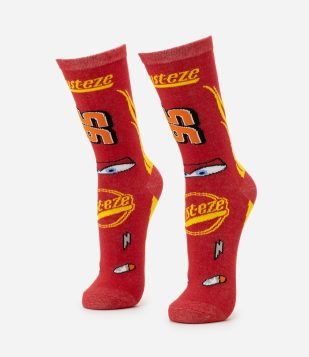 Meia Cano Longo com Estampa do Relâmpago McQueen Vermelho