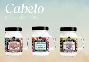 Imagem com tres xicaras de mascara hidratante da lola cosmetics e escrito cabelo