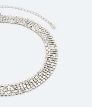 Gargantilha em Metal com Malha em Strass Prata