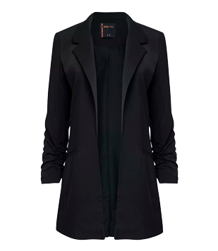 BLAZER ALONGADO EM CREPE COM FRANZIDINHO NA MANGA PRETO