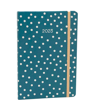 PLANNER COM ESTAMPA POÁ E FECHAMENTO POR ELÁSTICO AZUL