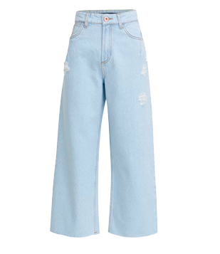Calça Pantacourt Jeans com Puído e Pence Azul