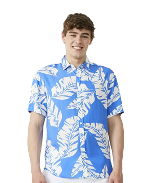 CAMISA MANGA CURTA EM VISCOSE COM ESTAMPA FLORAL AZUL