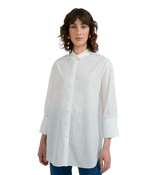 CAMISA ALONGADA EM ALGODÃO COM BARRA DO PUNHO LARGA BEGE