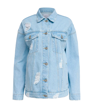 Jaqueta Alongada Jeans com Puídos Azul