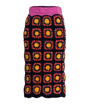 SAIA MIDI EM CROCHÊ COM BORDADOS AZUL