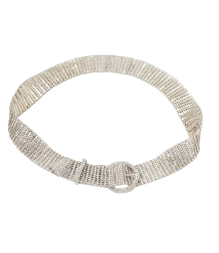 CINTO EM METAL CRAVEJADO DE STRASS COM FIVELA REDONDA CINZA