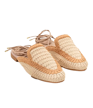 SAPATILHA MULE EM CROCHÊ COM AMARRAÇÃO BEGE