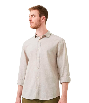 CAMISA SLIM COMFORT EM LINHO COM MANGA LONGA BEGE