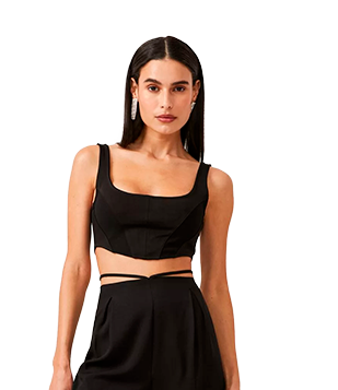 BLUSA CROPPED CORSET EM CREPE COM AMARRAÇÃO NAS COSTAS PRETO