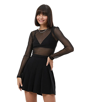 BLUSA CROPPED EM TULE COM MANGA LONGA PRETO