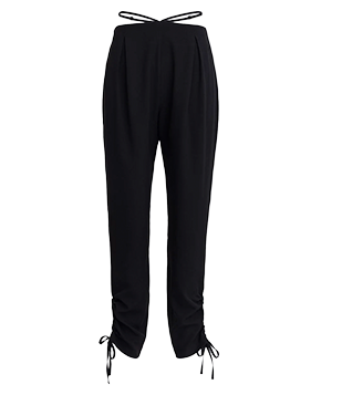 CALÇA JOGGER EM CREPE COM ALÇAS NA CINTURA E FRANZIDO COM AMARRAÇÃO NA BARRA PRETO