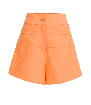 SHORT GODÊ EM LINHO COM BOTÃO DE FLOR LARANJA