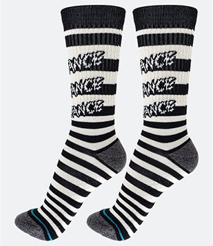 MEIA CANO ALTO LISTRADA COM ESTAMPA STANCE MULTICORES