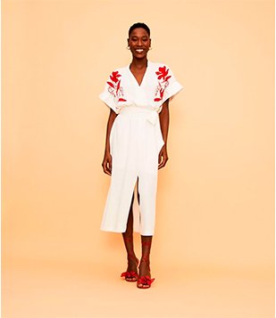 VESTIDO LONGO EM LINHO COM BORDADO FLORAL BRANCO