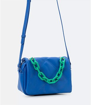 BOLSA TRANSVERSAL CAMERA BAG COM ALÇA DE CORRENTE CONTRASTANTE AZUL