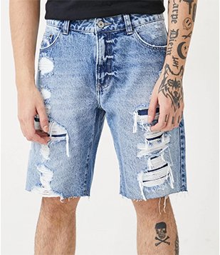 BERMUDA LOOSE JEANS MEGA DESTROYEDS AZUL