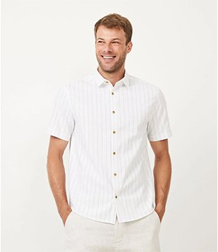 CAMISA EM LINHO COM ESTAMPA DE LISTRAS TEXTURIZADAS BRANCO