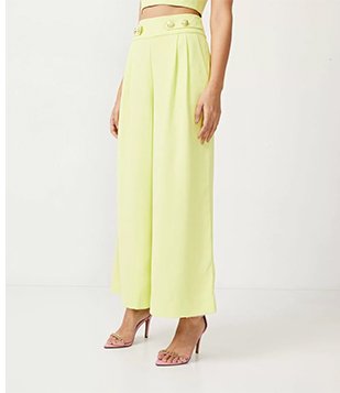 CALÇA PANTALONA EM CREPE COM BOTÕES DIFERENCIADOS VERDE