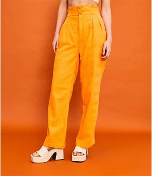 CALÇA RETA CINTURA ALTA EM ALGODÃO COM BOTÕES DUPLOS LARANJA