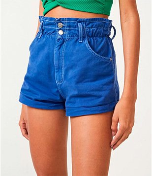 SHORT MOM EM SARJA BARRA DOBRADINHA AZUL