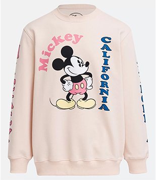 BLUSÃO EM MOLETOM MANGA LONGA COM LETTERING CALIFORNIA E ESTAMPA MICKEY ROSA