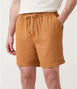 BERMUDA EM LINHO COM ELÁSTICO NO CÓS MARROM