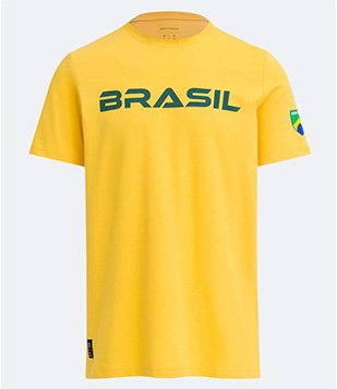 CAMISETA MEIA MALHA COM ESTAMPA BRASIL AMARELO