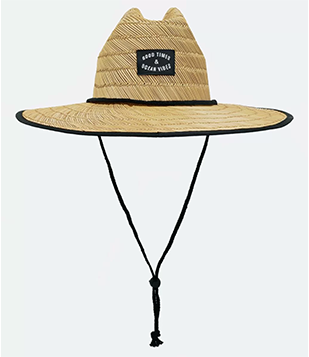 Chapéu de Praia em Palha com Etiqueta Frontal e Cordão Amarelo