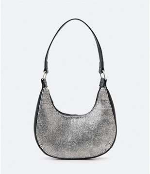 BOLSA SHOULDER BAGUETE COM BRILHOS E ALÇA TRANSVERSAL DE CORRENTE