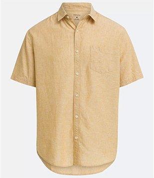 CAMISA COMFORT EM LINHO COM BOLSO FRONTAL AMARELO