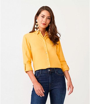 CAMISA BÁSICA EM VISCOLINHO COM BARRA MULLET AMARELO