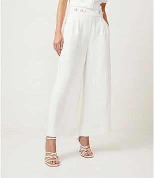 CALÇA PANTALONA EM CREPE COM BOTÕES DIFERENCIADOS BRANCO 