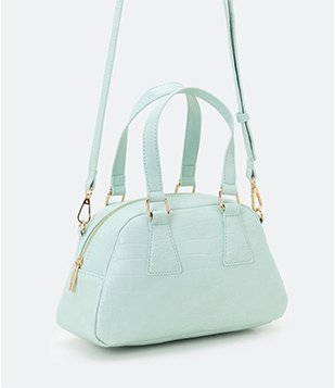 BOLSA BOWLING COM ALÇA DE MÃO E TEXTURA CROCO VERDE