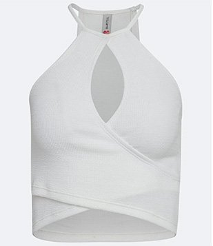 BLUSA REGATA CROPPED COM TRANSPASSE E VAZADO NO BUSTO BRANCO