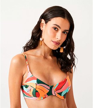 BIQUÍNI TOP MEIA TAÇA EM POLIAMIDA COM ESTAMPA ABSTRATA VERDE