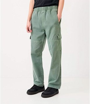CALÇA CARGO EM SARJA COM CÓS ELÁSTICO VERDE