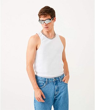 CAMISETA REGATA EM RIBANA BRANCO