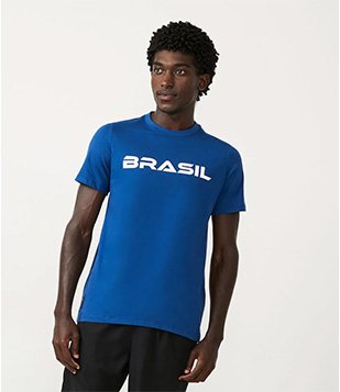 CAMISETA MEIA MALHA COM ESTAMPA BRASIL AZUL