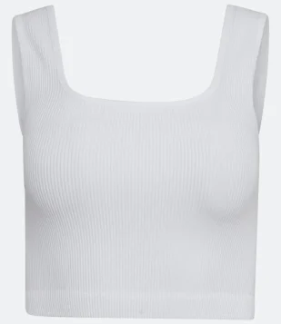 Blusa Regata Cropped Básica Em Poliamida Canelada Sem Costura Branco