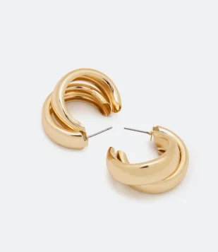 Brinco Mini Argola Dupla Em Metal Bold Dourado