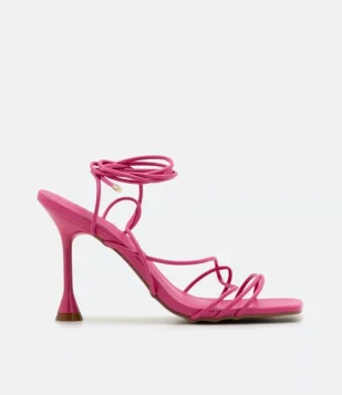 Sandália Multitiras Com Salto Fino Diferenciado Rosa