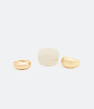 Kit 03 Anéis Ovais Em Resina E Metal Off White