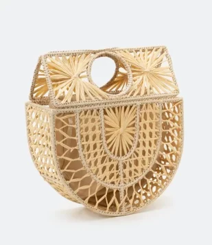 Bolsa De Praia Em Palha Estruturada Com Forro Bege