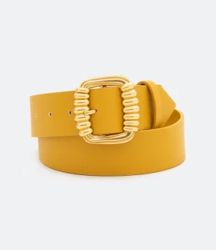 Cinto Médio Com Fivela Trabalhada Vintage Amarelo